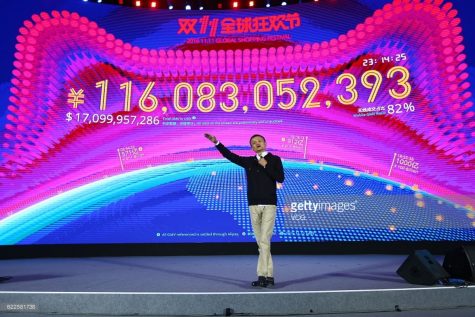 Jack Ma, Alibaba Founder, stands in front of the Singles Day Scoreboard, tallying the total Yuan expenditures of the day. “This is a big event for China, for the Chinese economy,” co-founder and Alibaba vice chairman Joseph Tsai said ahead of the sales bonanza. “On Singles’ Day, shopping is a sport, it’s entertainment.”
