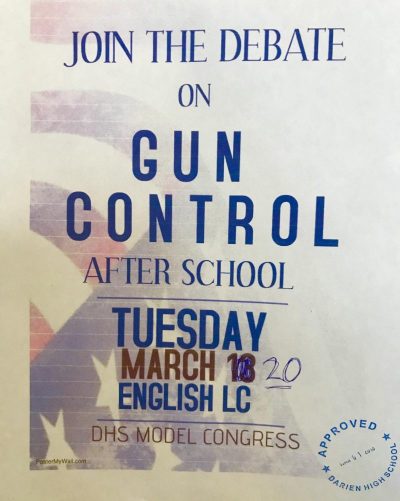 A poster hung by DHS Model Congress encourages students to talk about gun control - students are hoping their representatives are doing the same.