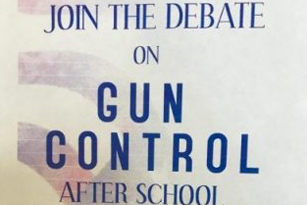 DHS Model Congress hung posters promoting an after school conversation about how students feel about gun control. 