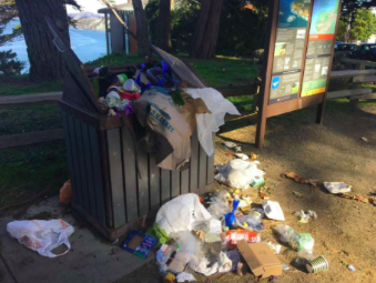Garbage cans throughout Darien Ct overflow with trash that ends up contaminating the environment 
