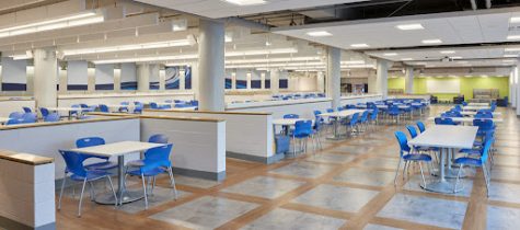 Blue and white cafeteria
