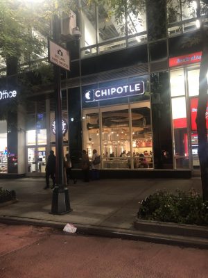 A picture of Chipotle at night in New York City
