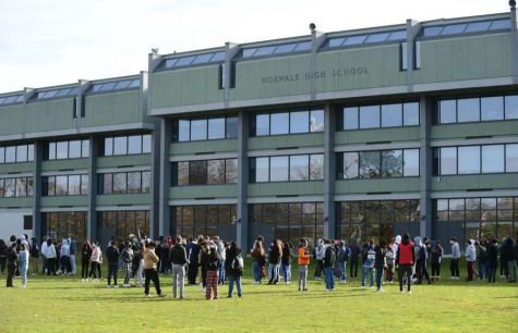 Students gathered outside Norwalk High School