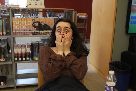 horrified student in library