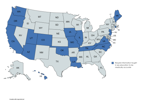 Map of US with 18 states highlighted in blue