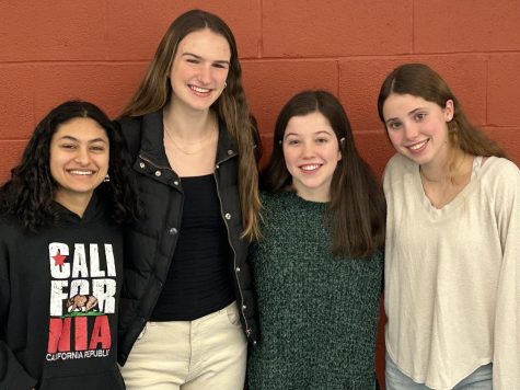 DHS students (from left to right) Apara Chandavarkar, Julia Erdlen, Charlotte Ward, and Sophie Curtis participated in a student panel at a recent Darien Thriving Youth Task Force meeting (Neirad staff)