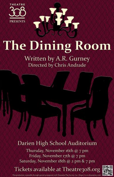 The Dining Room poster displays the silhouette of a dining room table with an illuminated chandelier hanging overhead
