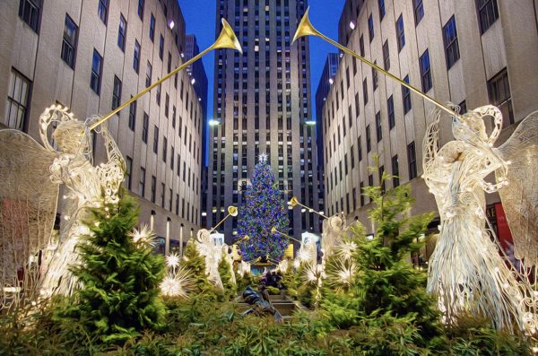 The magical pathway, surrounded by angels, leading to the Rockefeller Center Christmas Tree
