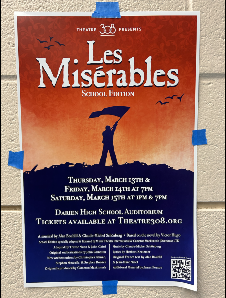 Theatre 308's poster for their production of Les Miserables can be found all around the school. 