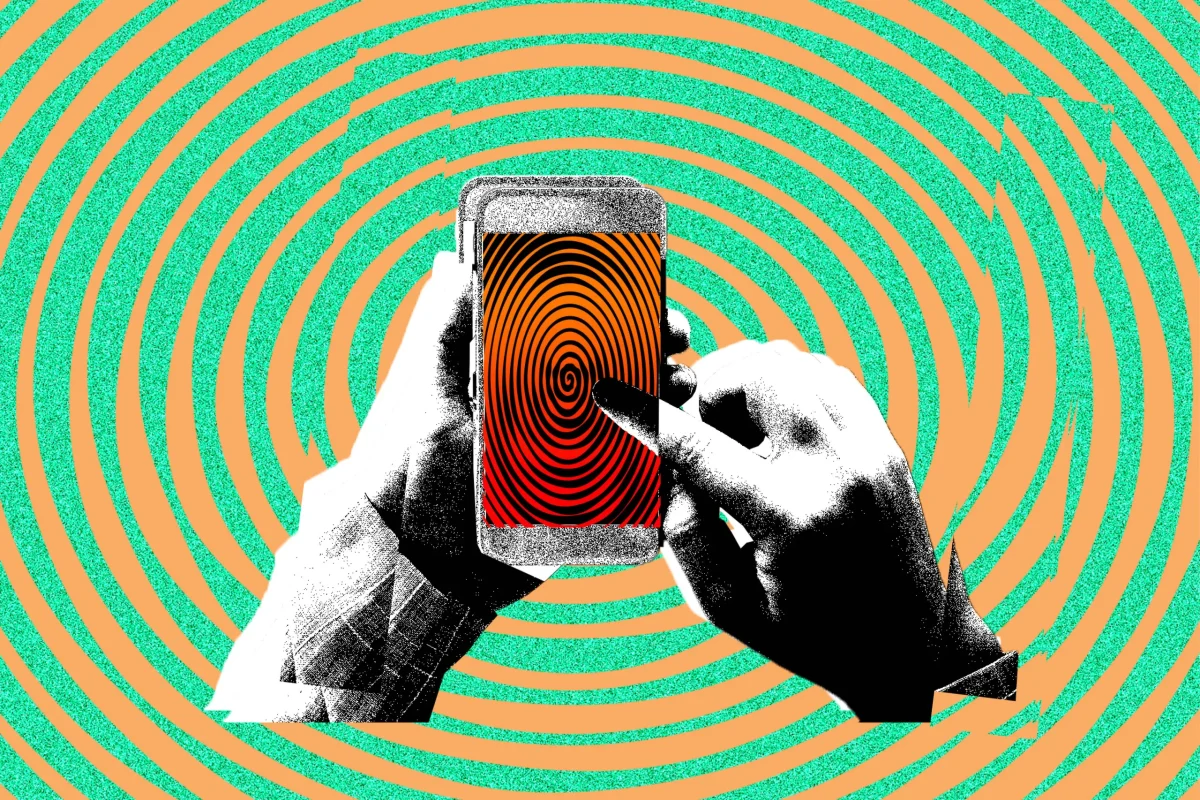 A hypnotic phone, isolated in the hands of an individual that could be any of us.