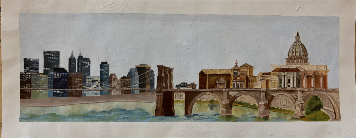 The original mockup of the mural, used to plan every detail before bringing the design onto the wall. 